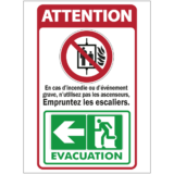 Panneau Picto + Texte Ne Pas Utiliser les Ascenseurs + Flèche Évacuation