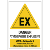 Panneau Danger Atmosphère Explosive (ATEX) - Catégorie 3