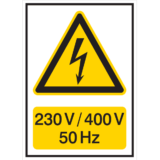 Panneau 230V / 400V 50Hz - Flèche Danger Électrique