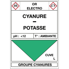 Étiquette Cuve Or Électro Cyanure / Potasse