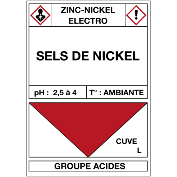 Étiquette Cuve Zinc-Nickel Électro Sels de Nickel