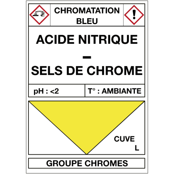 Étiquette Cuve Chromatation Bleu Acide Nitrique / Sels de Chrome