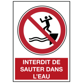 Panneau Interdit de Sauter dans l'Eau ISO 7010