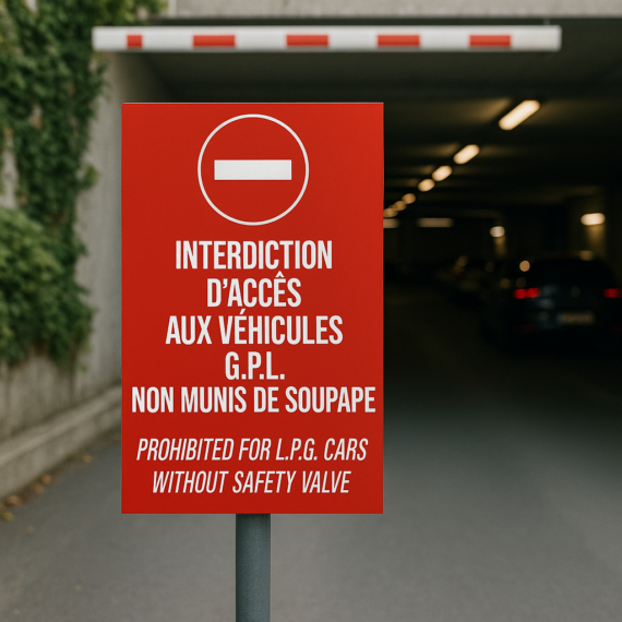 Panneau Interdiction d'Accès aux Véhicules G.P.L. Non Munis de Soupape SI-0232